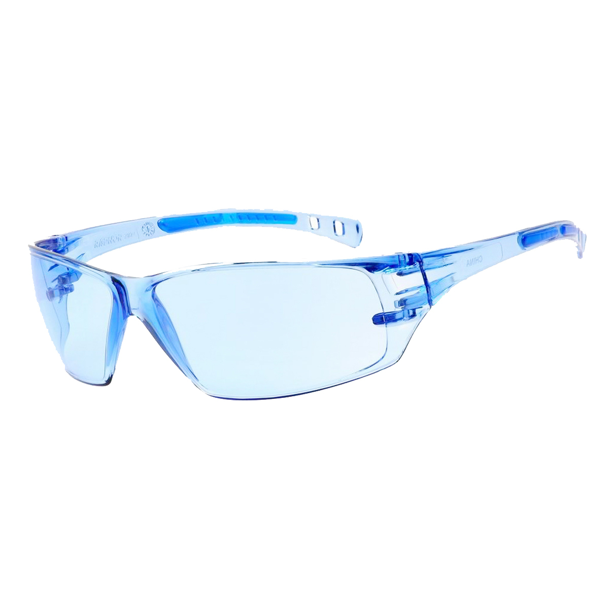 RADNOR® Cobalt Classic Blue Frameless Safety Glasses With Blue Polycarbonate Anti-Scratch Lens And Flexible Cushioned Temples (A