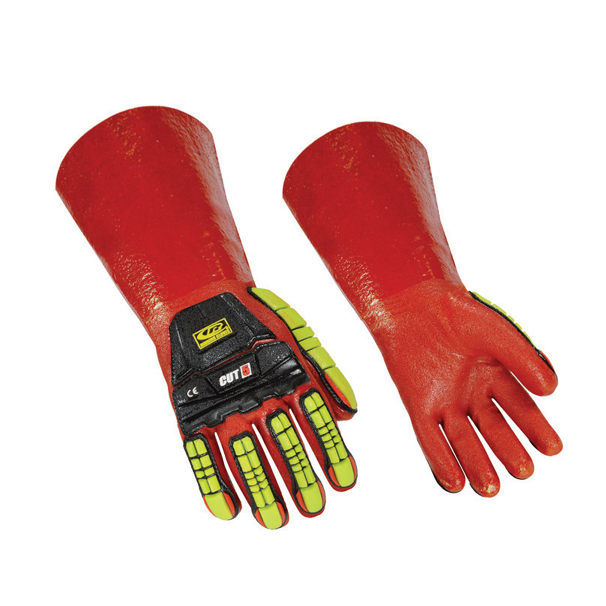 Ansell Size 12 Black And Hi-Viz Green Over Red RINGERS GLOVES® 074 PVC Chemical Resistant Gloves
