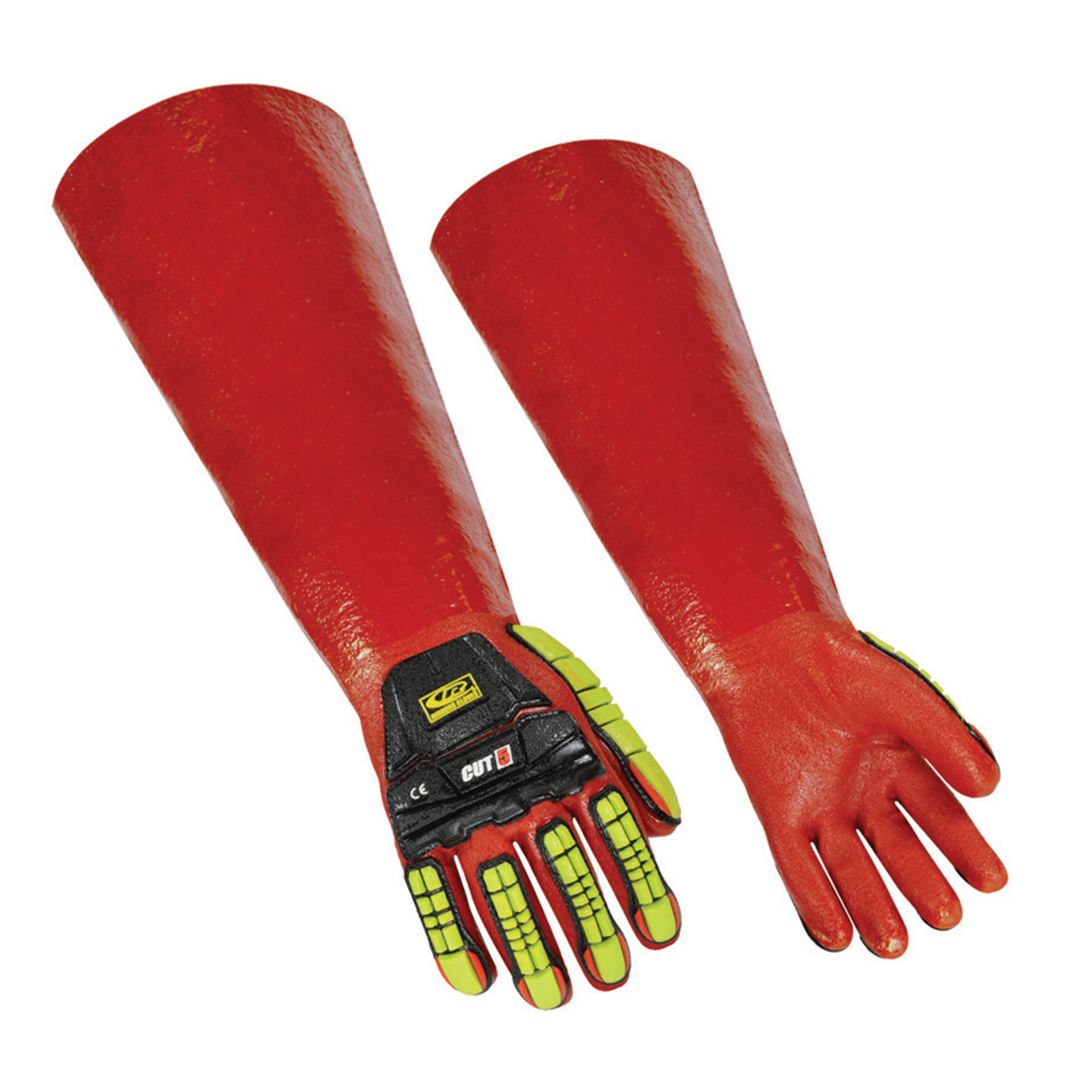 Ansell Size 8 Black And Hi-Viz Green Over Red RINGERS GLOVES® 075 PVC Chemical Resistant Gloves