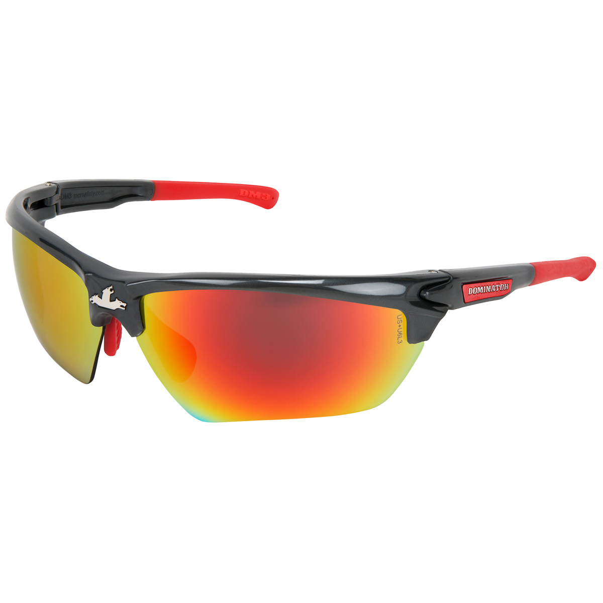 MCR Safety® Dominator™ DM3 Gray And Red Safety Glasses With Red Mirror/Polarized/Hard Coat Lens And Thermal Plastic Rubber (TPR)