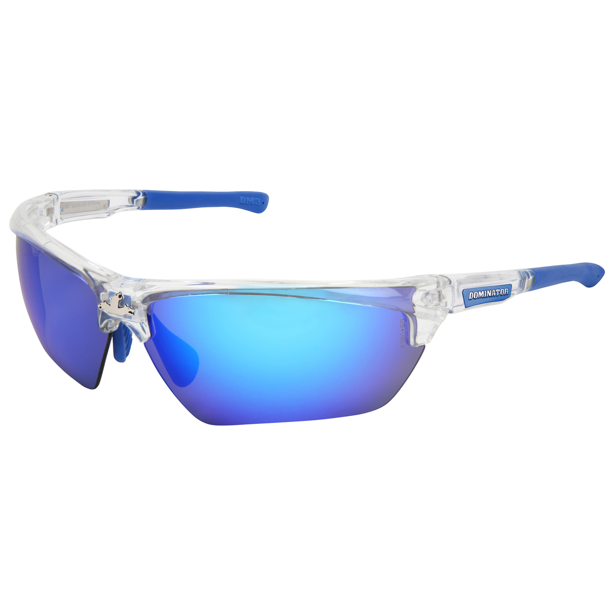 MCR Safety® Dominator™ DM3 Clear And Blue Safety Glasses With Blue Mirror/Hard Coat Lens And Thermal Plastic Rubber (TPR) Temple