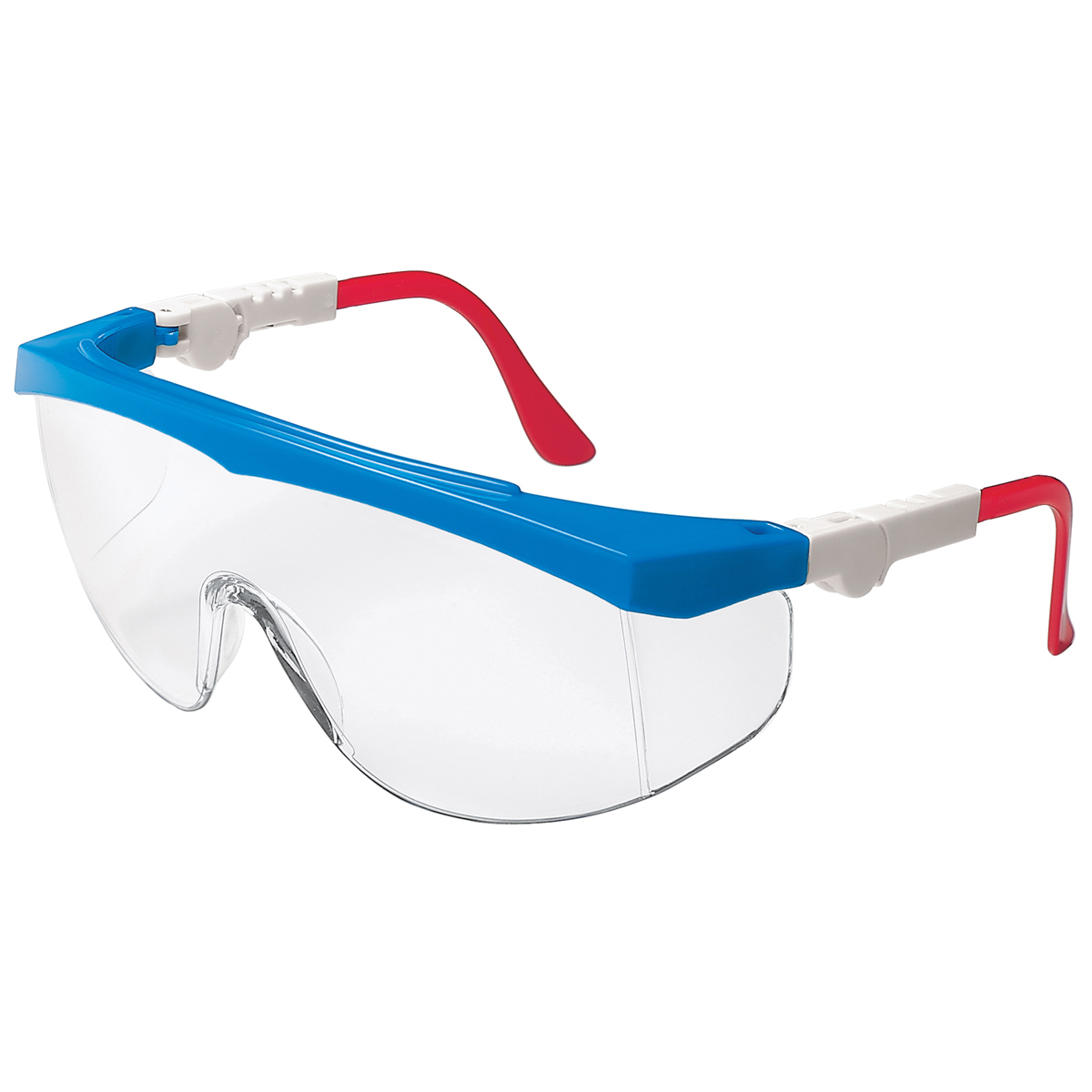MCR Safety® Tomahawk® Blue Safety Glasses With Clear Anti-Scratch Lens And Extendable Spatula Temples (Availability restrictions