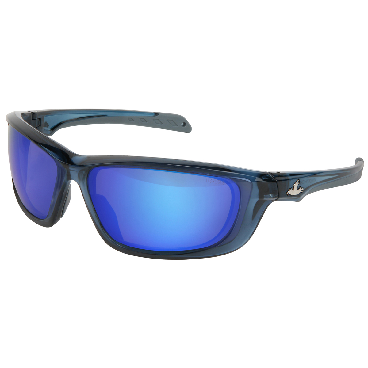 MCR Safety® USS Defense® Blue Safety Glasses With Blue Diamond Mirror/Polarized/Anti-Scratch Lens And Extendable Spatula Temples