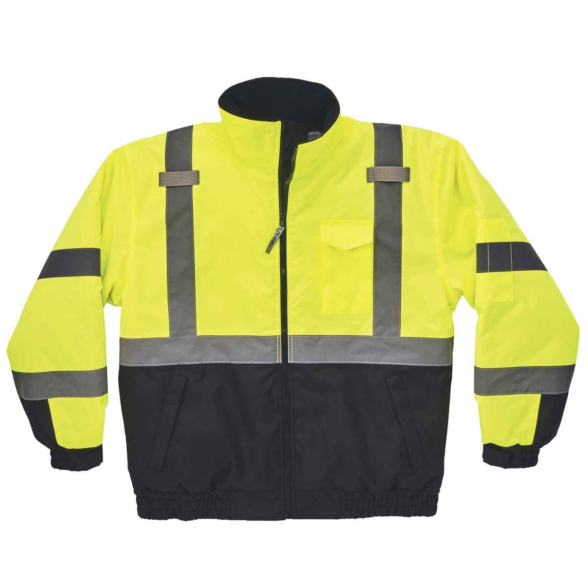 Ergodyne 3X Hi-Viz Green And Black GloWear® 8377 300D Oxford Polyester/Polyurethane Weatherproof Quilted Thermal Bomber Jacket