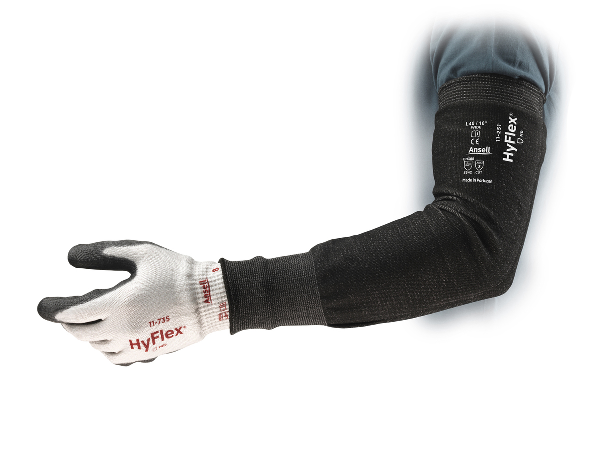 Ansell Black HyFlex Wide Width 15 Gauge INTERCEPT Technology HPPE Cut Resistant Sleeve w/ Knitted Cuff Closure
