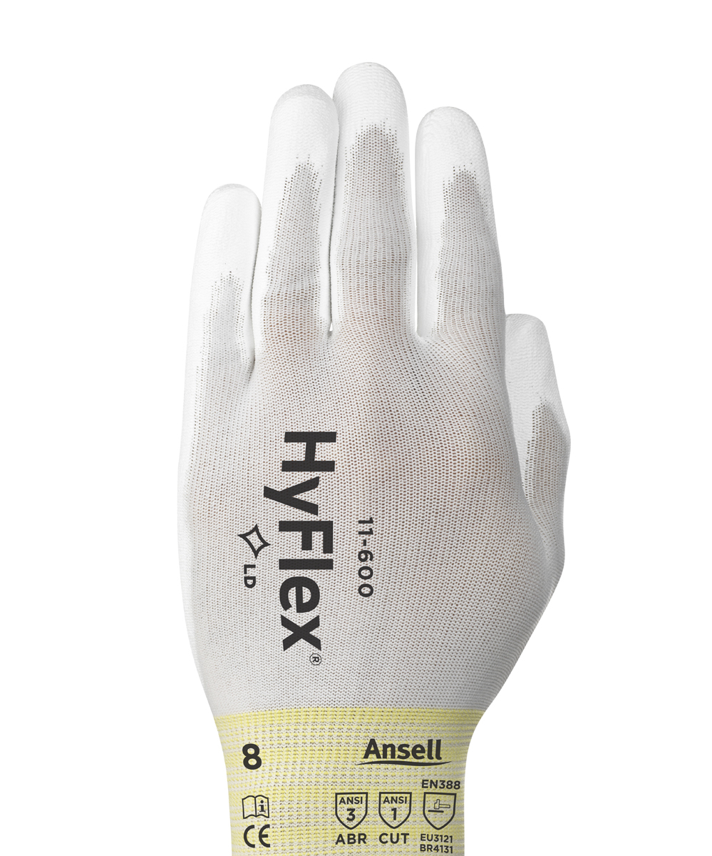 Ansell Size 7 HyFlex® Light Weight Polyurethane Work Gloves With White Nylon Liner And Elastic And Knit Wrist