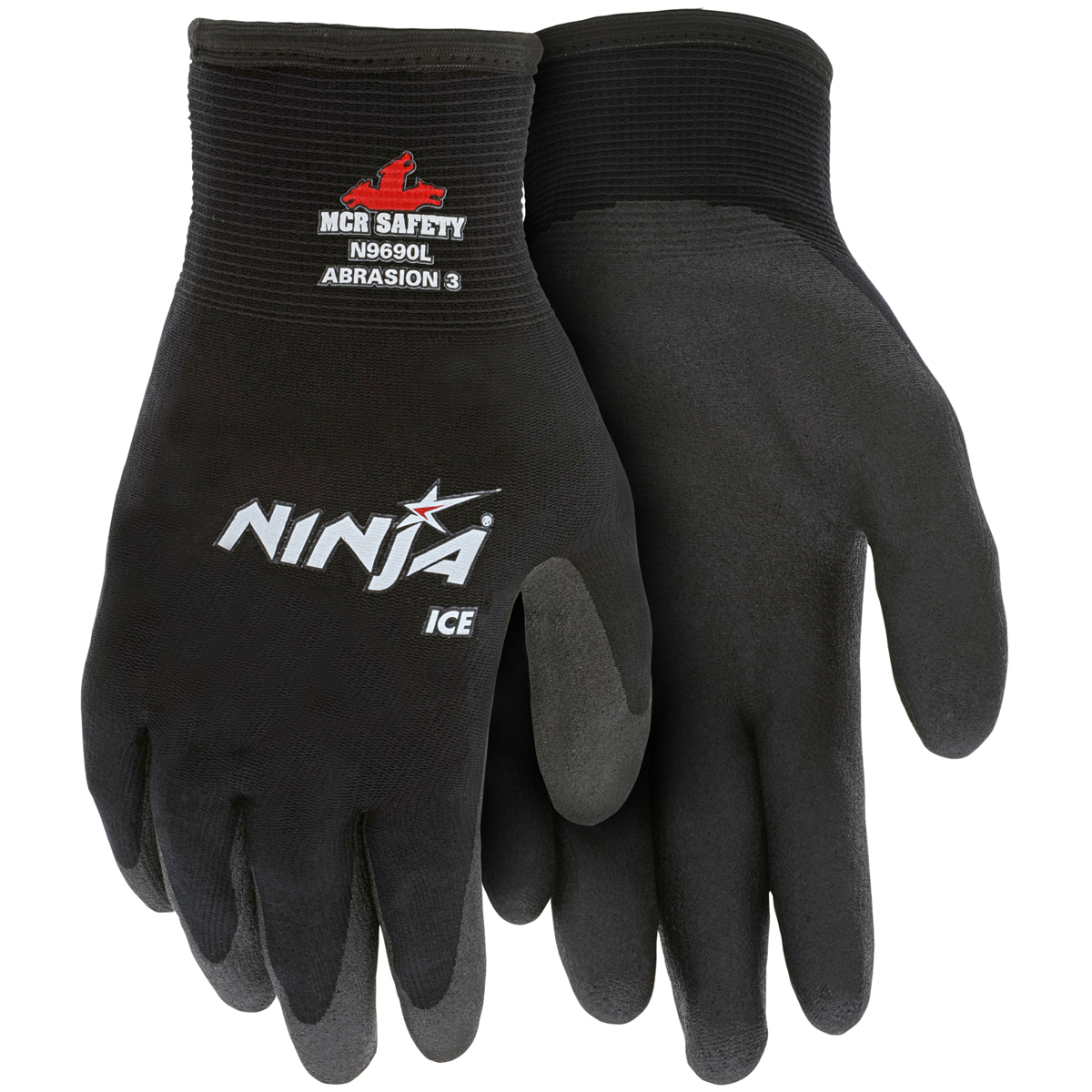 MCR Safety® Large Black Ninja® ICE 15 Gauge Nylon, Acrylic Terry Lined Cold Weather Gloves With HPT Coated Palm And Fingertips