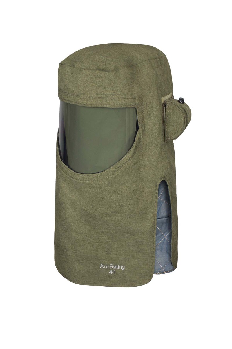 National Safety Apparel Olive Green RevoLite™ ArcGuard® Crossvent Flame Resistant Arc Flash Hood With PureView™ Faceshield