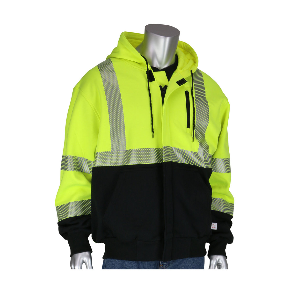 PIP® Large Hi-Viz Yellow And Black Modacrylic Cotton/Fleece Hooded Sweatshirt