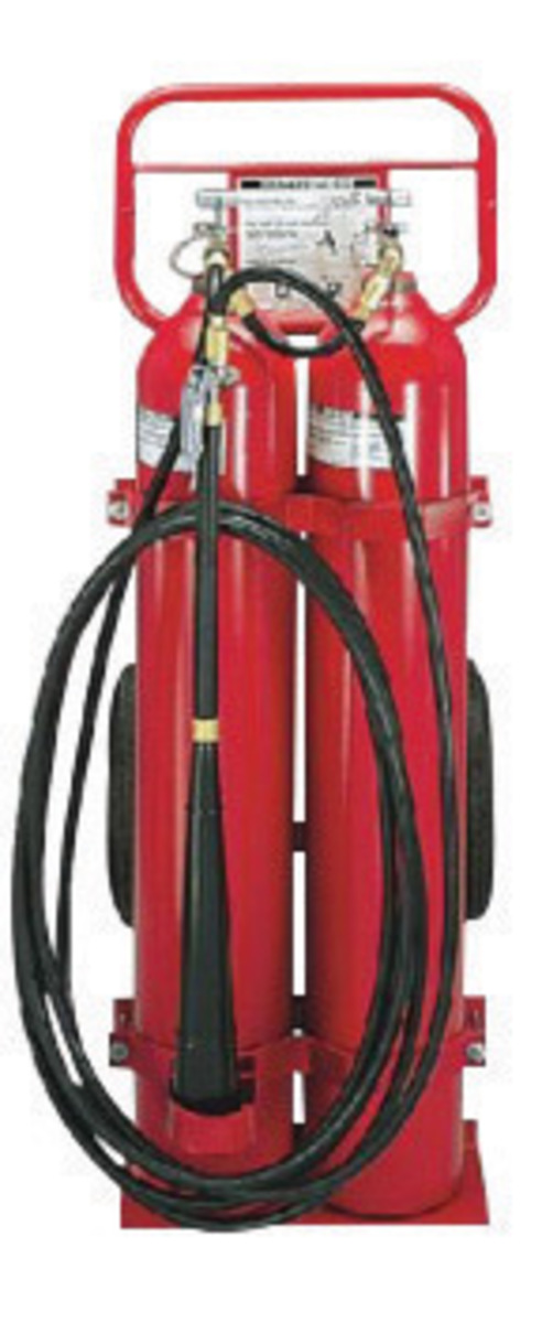 Amerex® 50 Pound Carbon Dioxide 20-B:C Wheeled Fire Extinguisher For Class B And C Fires With T-Handle And Horn Mounted Shut-Off