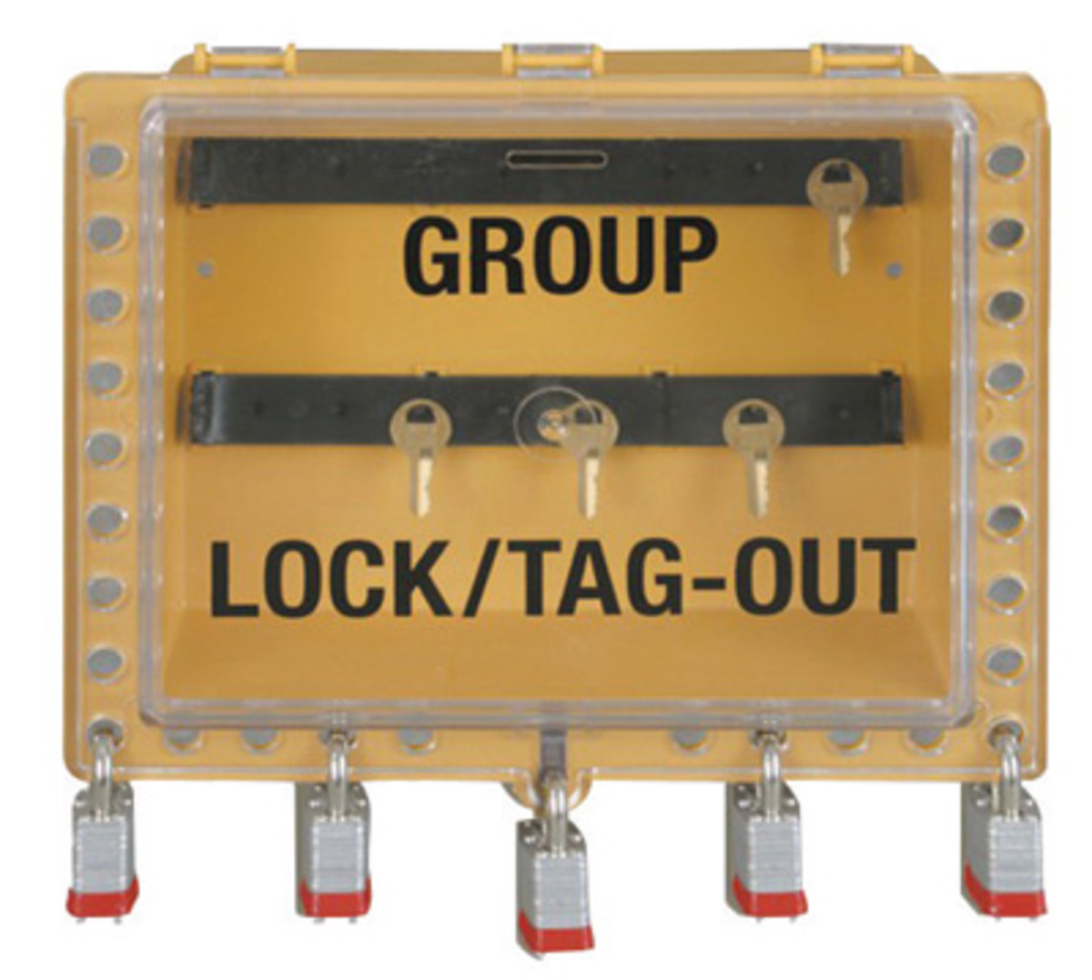 Accuform Signs® Yellow Group Lockout View Box With Hinge Cover