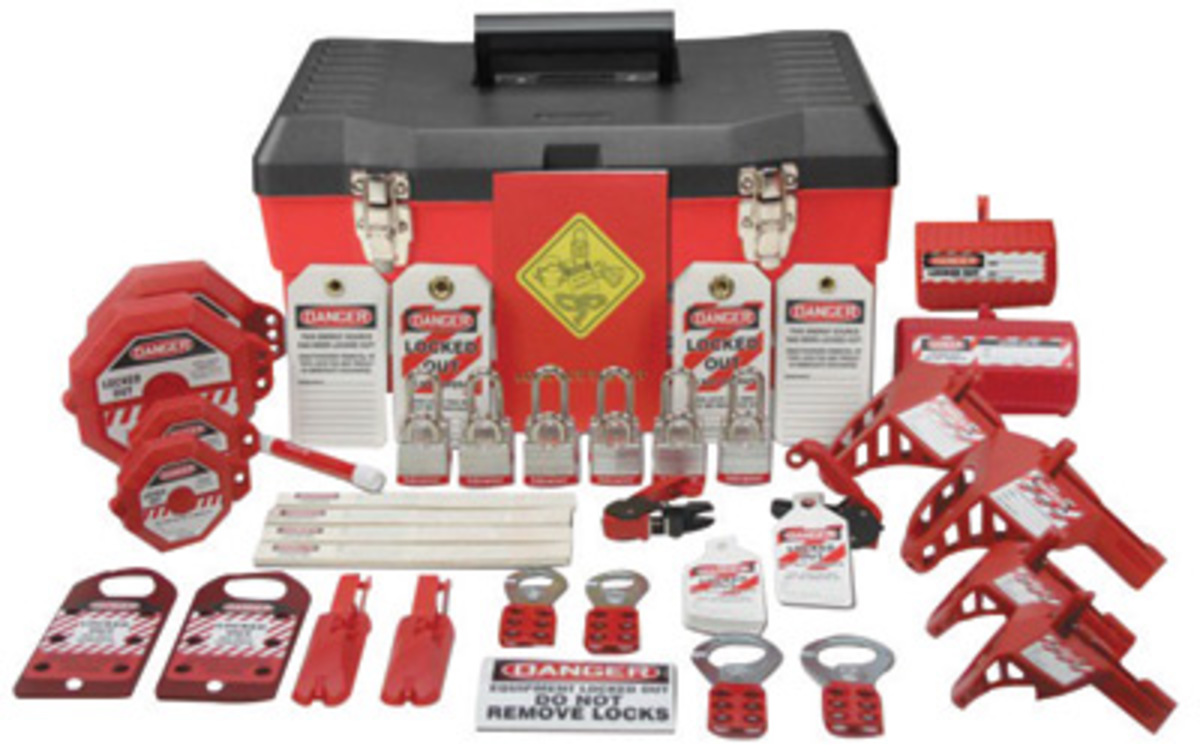 Accuform Signs® Deluxe Plus Lockout Kit Includes (1) Lockout Box, (2) Hasps, (6) Padlock, (9) Circuit Breaker Lockouts, (25) Cir Accuform Signs® Deluxe Plus Lockout Kit Includes (1) Lockout Box, (2) Hasps, (6) Padlock, (9) Circuit Breaker Lockouts, (25) Cir