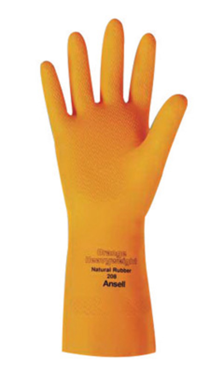 Ansell Size 10 Orange 208 Cotton Flock Lined 29 mil Latex And Rubber Chemical Resistant Gloves