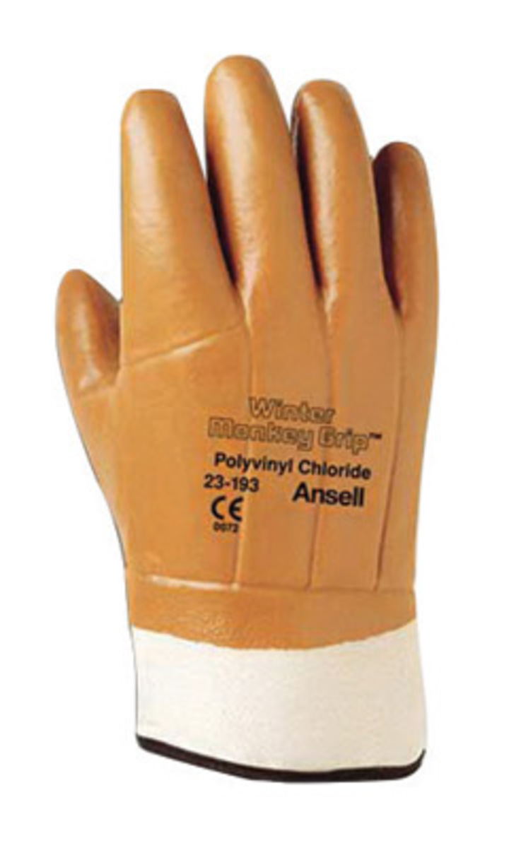 Ansell Size 10 Orange Winter Monkey Grip™ Jersey Lined Cold Weather Gloves With Wing Thumb, Safety Cuff, PVC Fully Coated And Fo