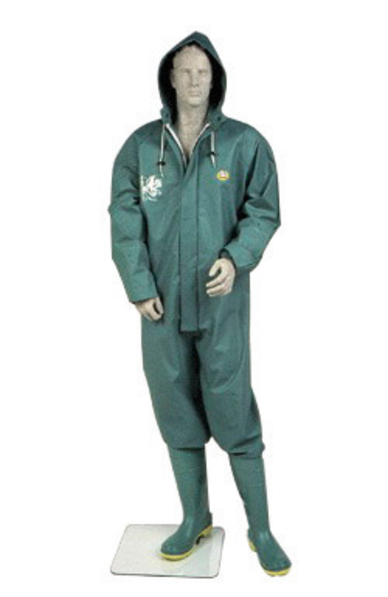 Dunlop® Protective Footwear 3X Green Chemtex 3.5 mil PVC On Nylon Polyester Coveralls With Attached Hood
