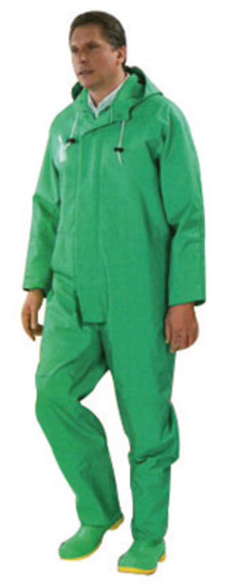 Dunlop® Protective Footwear Large Green Chemtex .42 mm PVC On Nylon Polyester Coveralls With Attached Hood