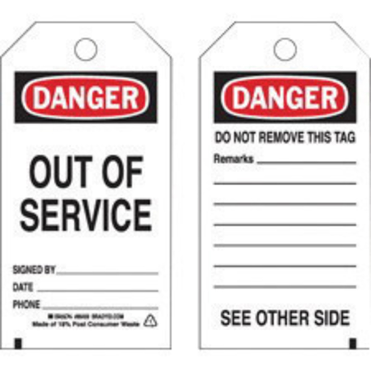 Brady 5 34 X 3 Black Polyester Tag DANGER OUT OF SERV BRD86459 for sale online at autumn supply