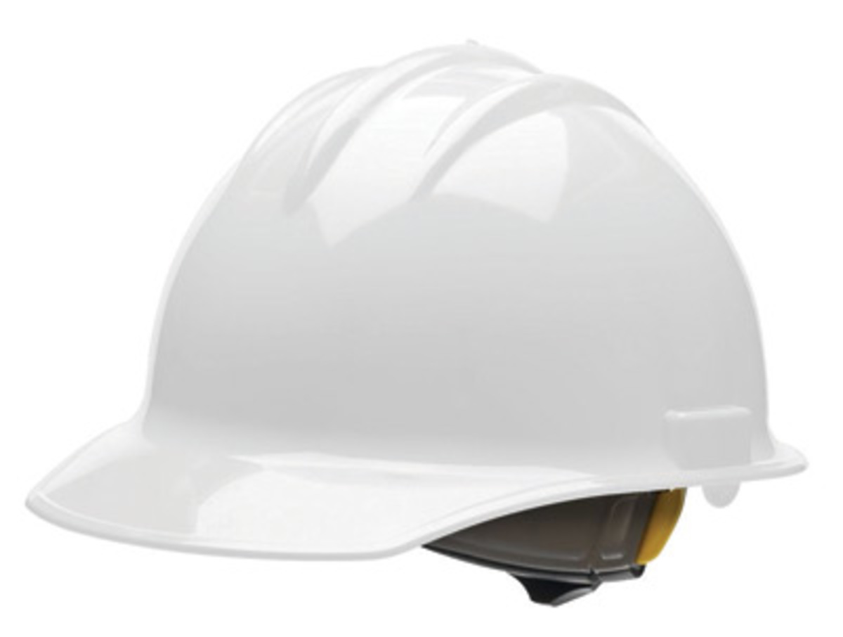 Bullard® White HDPE Cap Style Hard Hat With Ratchet/6 Point Ratchet Suspension