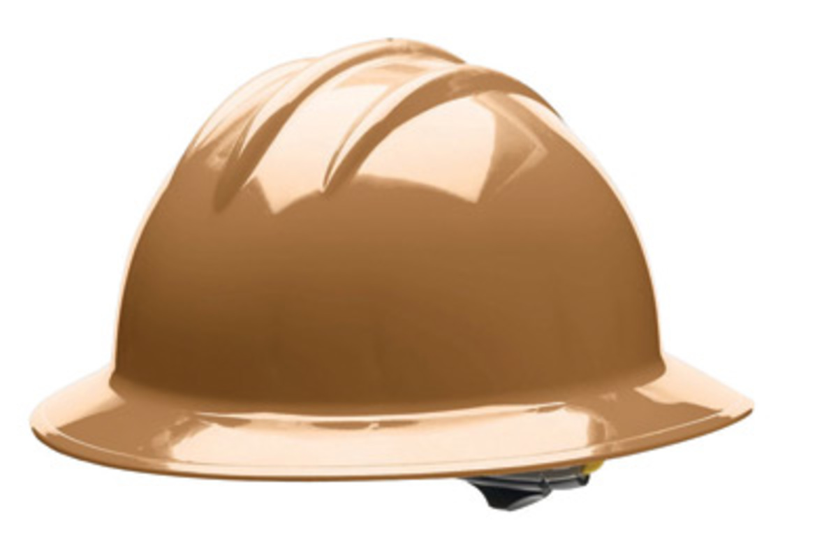 Bullard® Tan HDPE Full Brim Hard Hat With 6 Point Ratchet/Ratchet Suspension