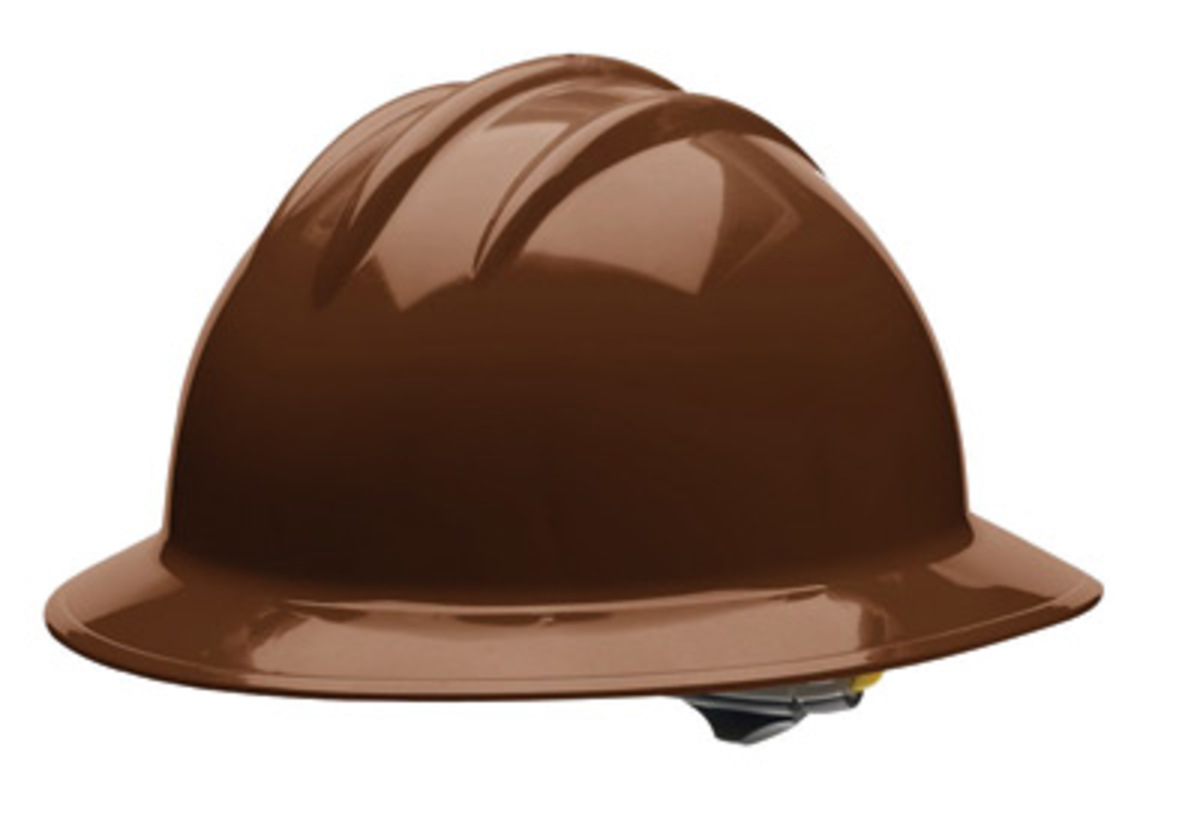 Bullard® Brown HDPE Full Brim Hard Hat With Ratchet/6 Point Ratchet Suspension