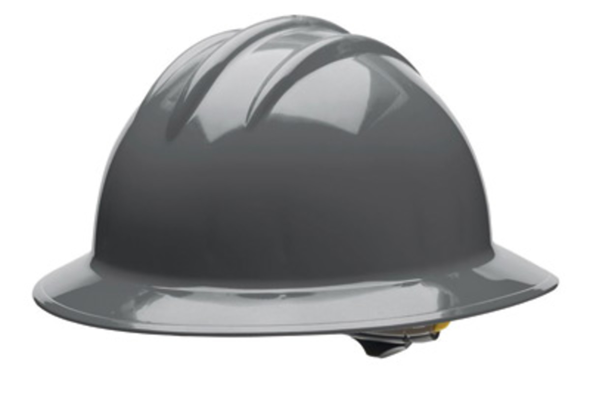 Bullard® Gray HDPE Full Brim Hard Hat With Ratchet/6 Point Ratchet Suspension