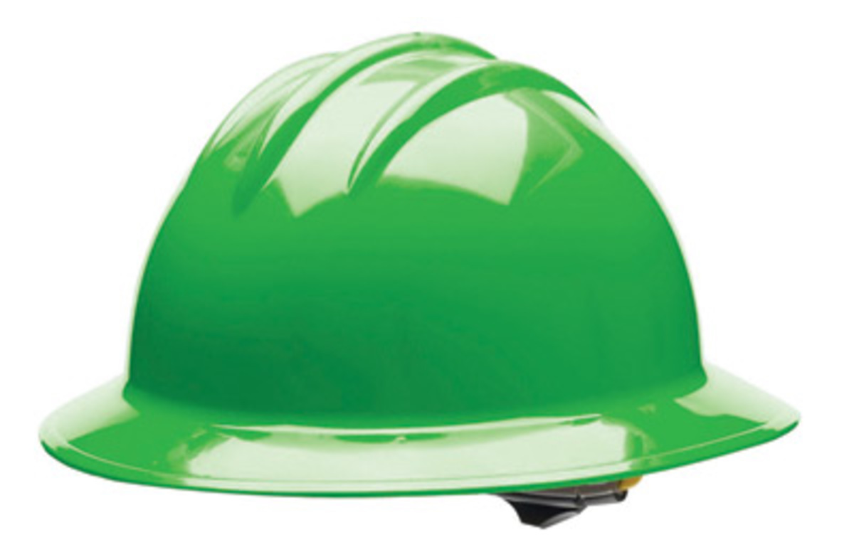 Bullard® Green HDPE Full Brim Hard Hat With Ratchet/6 Point Ratchet Suspension