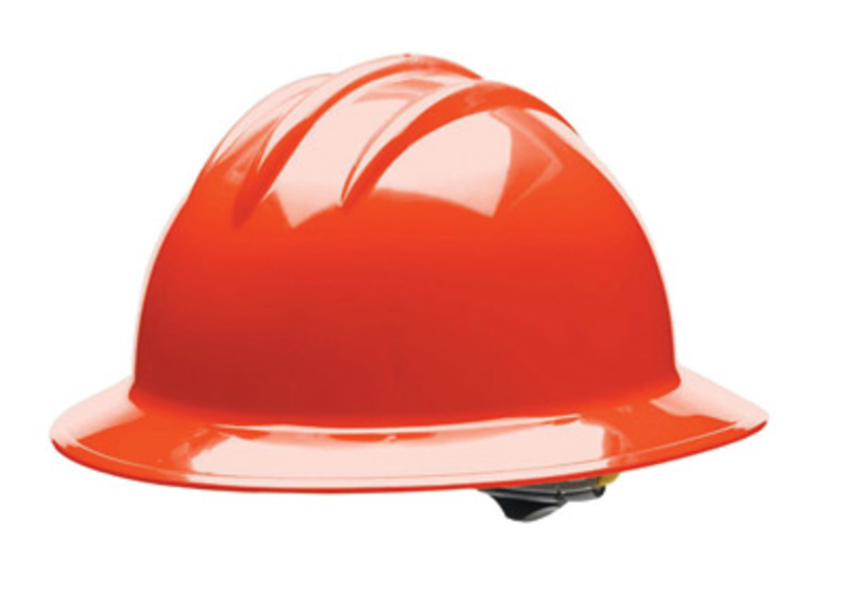 Bullard® Orange HDPE Full Brim Hard Hat With Ratchet/6 Point Ratchet Suspension