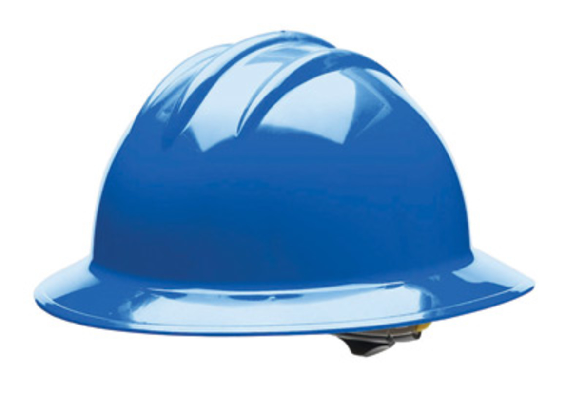 Bullard® Blue HDPE Full Brim Hard Hat With Ratchet/6 Point Ratchet Suspension