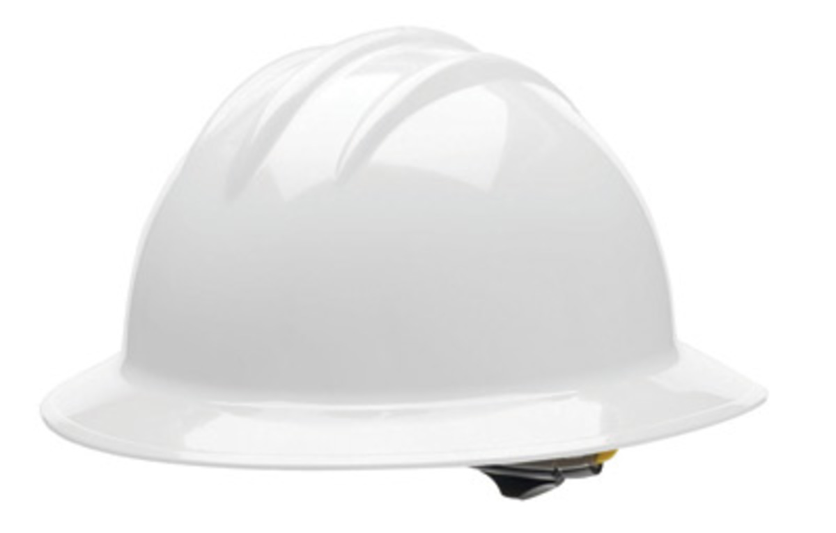 Bullard® White HDPE Full Brim Hard Hat With Ratchet/6 Point Ratchet Suspension