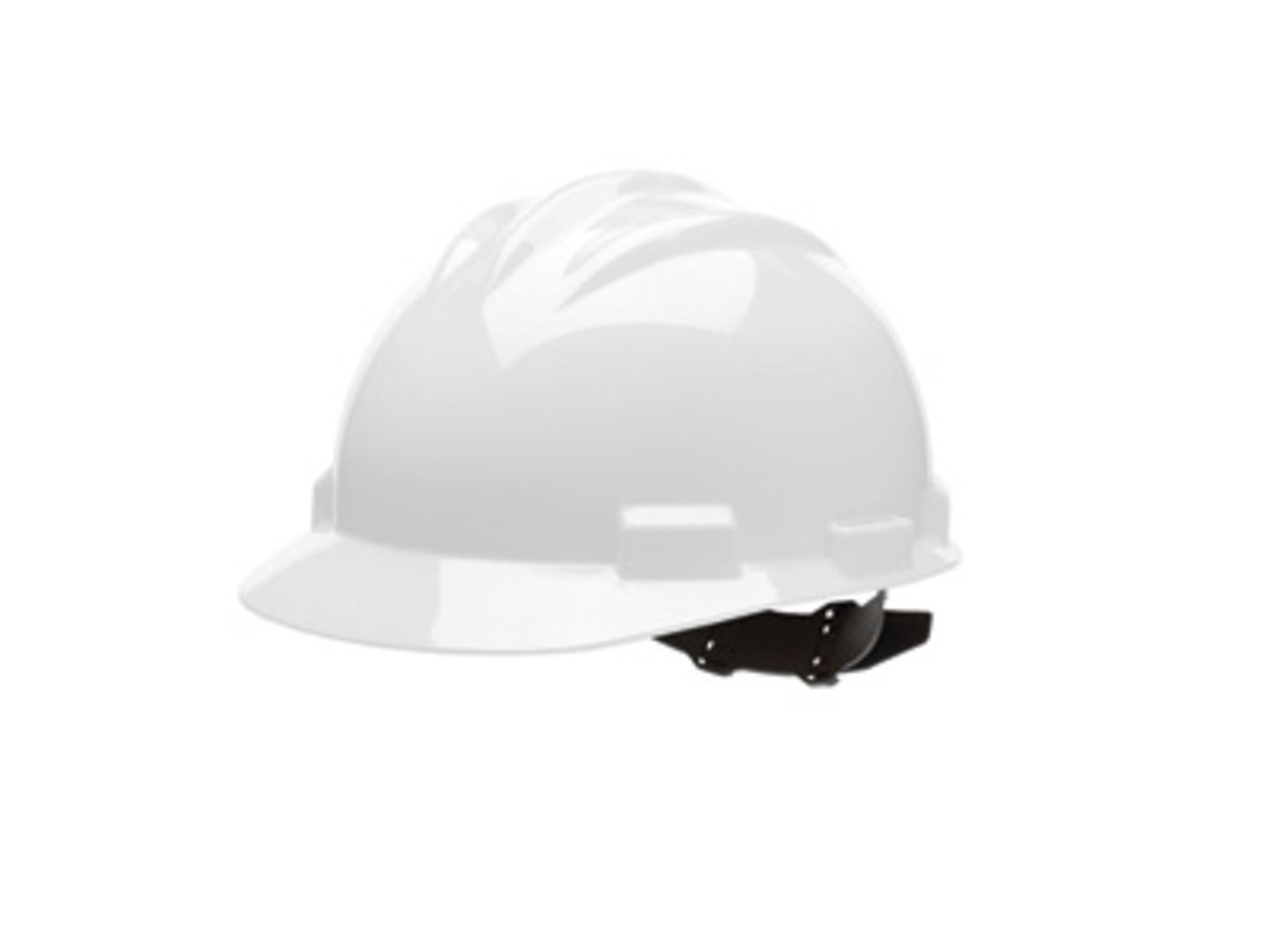 Bullard® White HDPE Cap Style Hard Hat With Ratchet/4 Point Ratchet Suspension