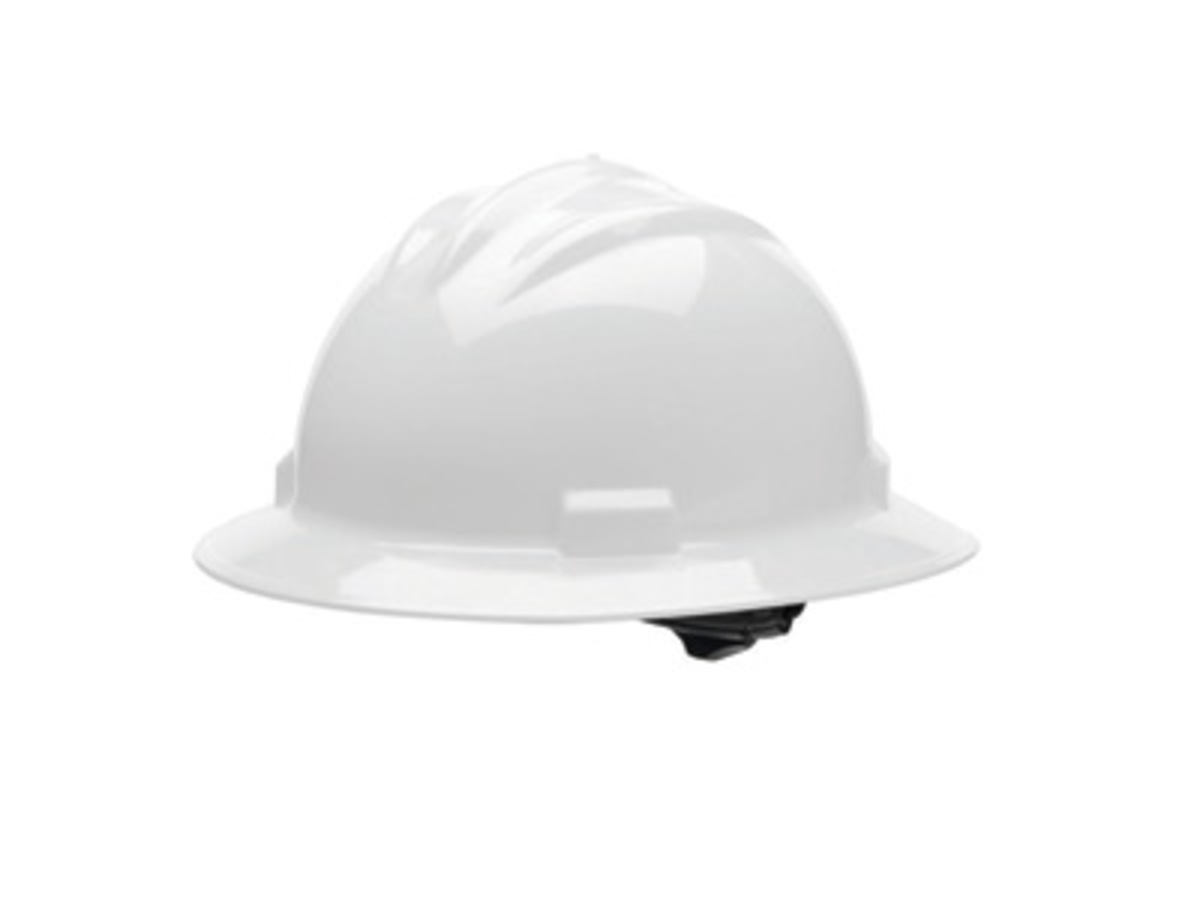 Bullard® White HDPE Full Brim Hard Hat With Ratchet/4 Point Ratchet Suspension