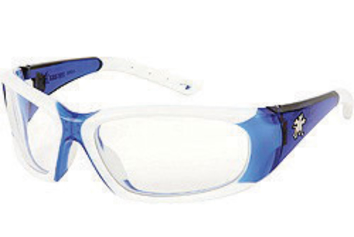 MCR Safety® ForceFlex® Durable Ultra-Flexible Blue And White Safety Glasses With Clear Anti-Fog/Anti-Scratch Lens (Availability
