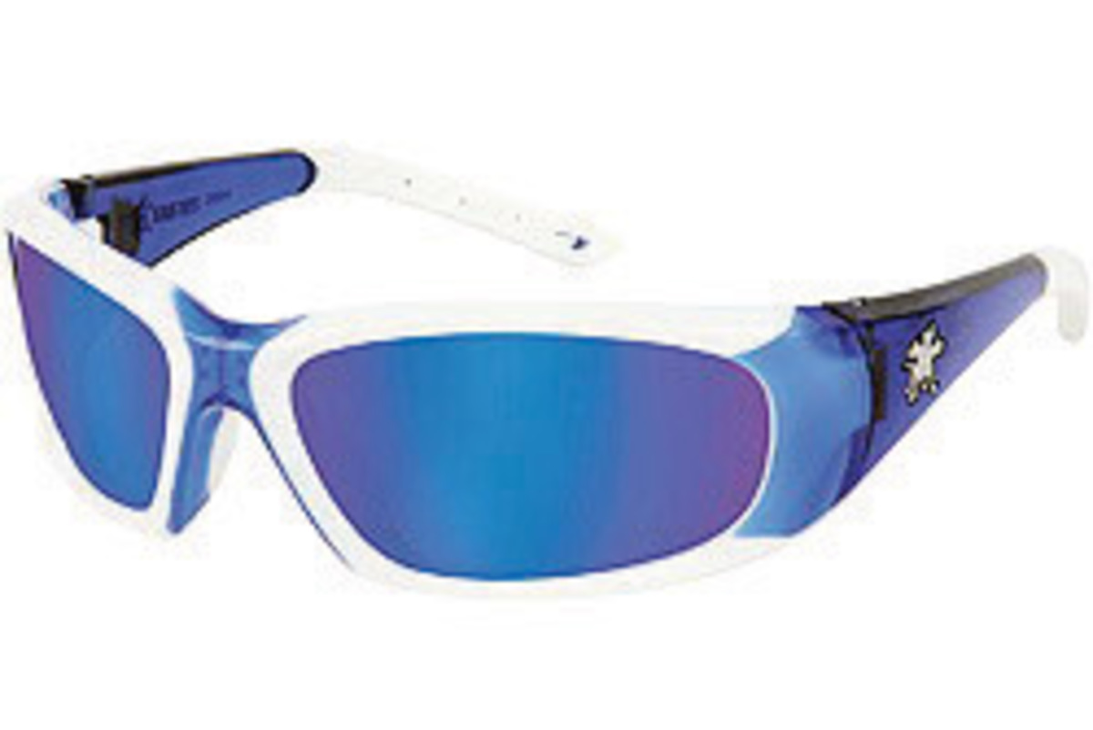 MCR Safety® ForceFlex® Durable Ultra-Flexible Blue And White Safety Glasses With Blue Diamond Mirror/Anti-Scratch Lens (Availabi MCR Safety® ForceFlex® Durable Ultra-Flexible Blue And White Safety Glasses With Blue Diamond Mirror/Anti-Scratch Lens (Availabi