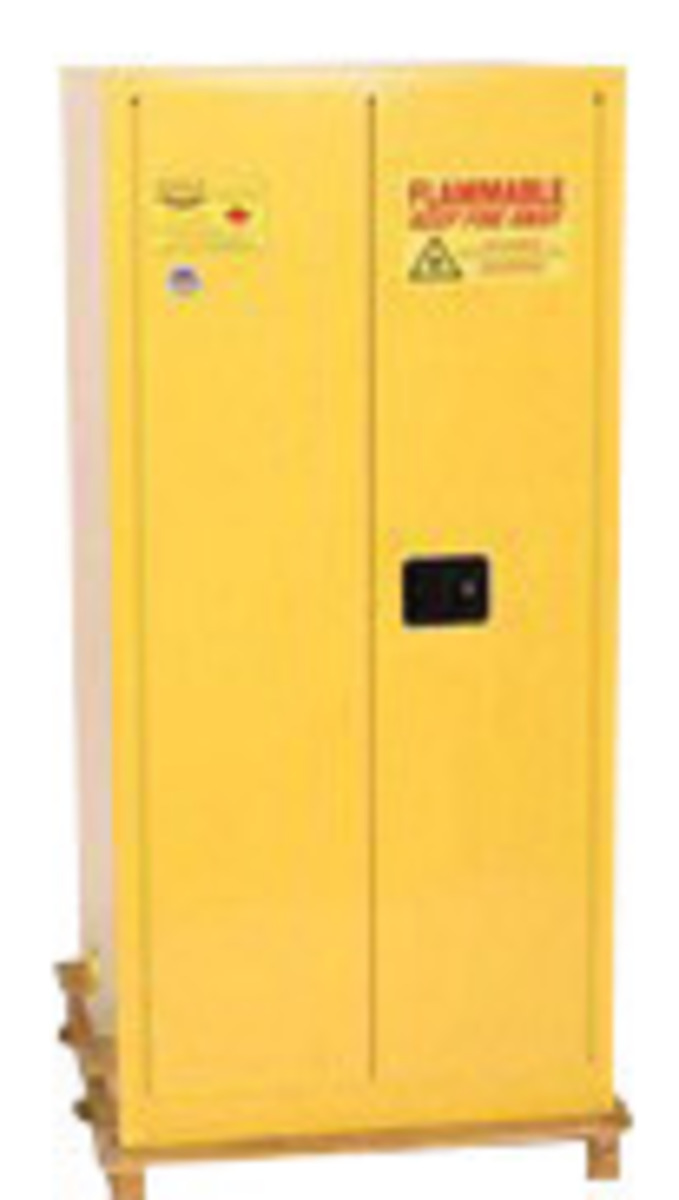 Eagle 55 Gallon Yellow 18 Gauge Steel Vertical Drum Safety Storage Cabinet With (2) Manual Close Doors And (1) Shelf (For Flamma Eagle 55 Gallon Yellow 18 Gauge Steel Vertical Drum Safety Storage Cabinet With (2) Manual Close Doors And (1) Shelf (For Flamma