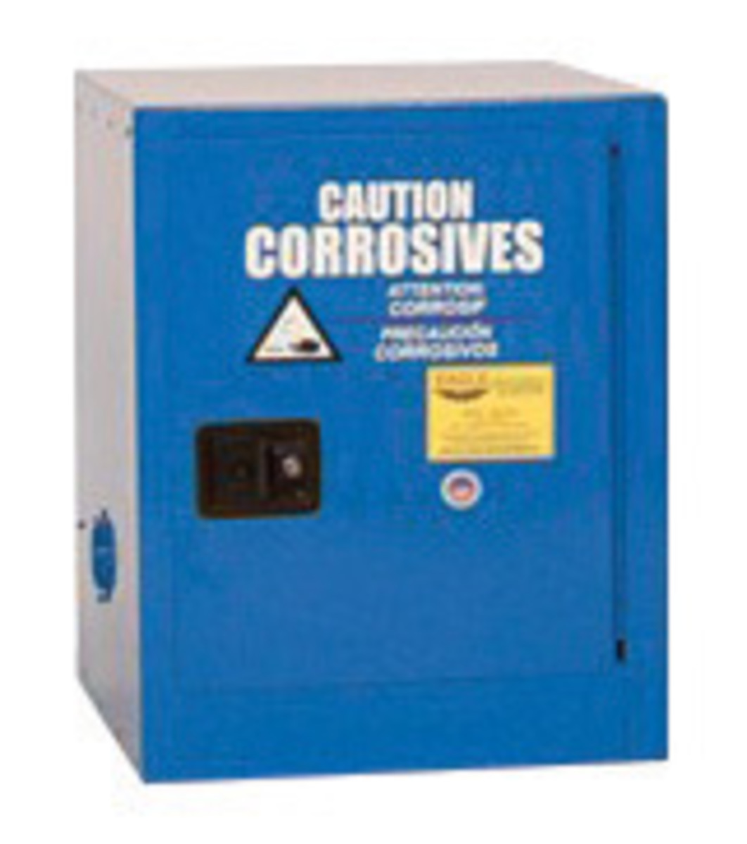 Eagle 4 Gallon Blue 18 Gauge Steel Benchtop Safety Storage Cabinet With (1) Manual Close Door, (1) Shelf, (2) Vents, Bottom Tray Eagle 4 Gallon Blue 18 Gauge Steel Benchtop Safety Storage Cabinet With (1) Manual Close Door, (1) Shelf, (2) Vents, Bottom Tray