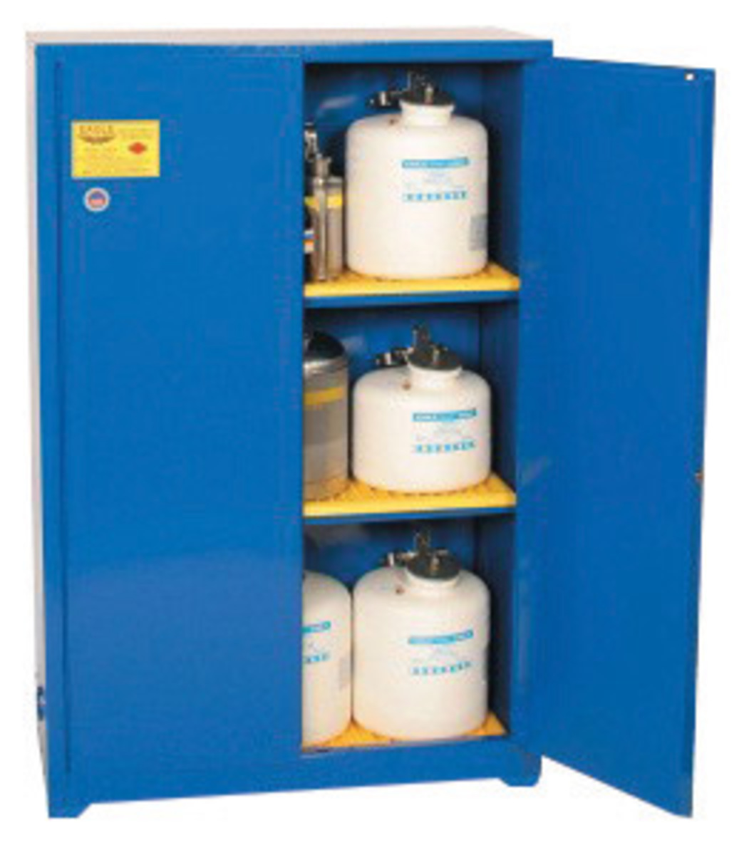 Eagle 55 Gallon Blue 18 Gauge Steel Horizontal Drum Safety Storage Cabinet With (2) Manual Close Doors, Flush Mounted Handle Key Eagle 55 Gallon Blue 18 Gauge Steel Horizontal Drum Safety Storage Cabinet With (2) Manual Close Doors, Flush Mounted Handle Key