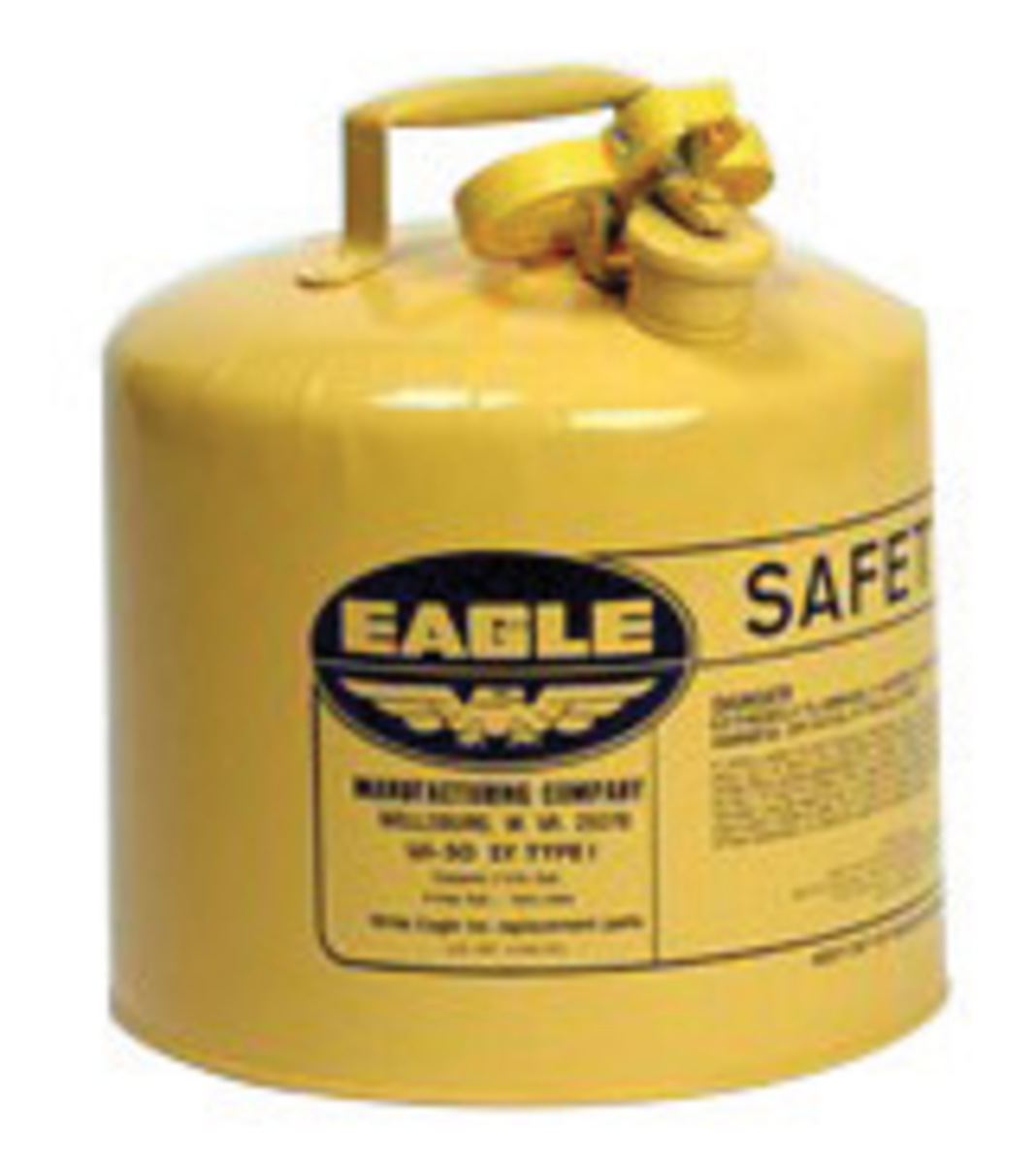 Eagle 5 Gallon Yellow 24 Gauge Galvanized Steel Type I Safety Can With Non-Sparking Flame Arrestor Without Funnel