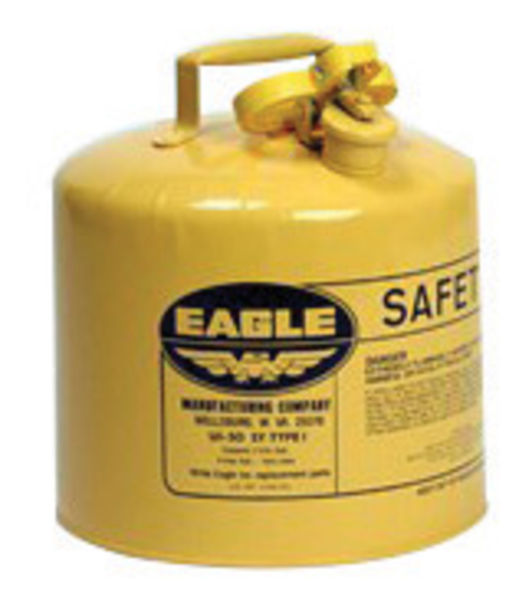 Eagle 5 Gallon Yellow 24 Gauge Galvanized Steel Type I Safety Can With Non-Sparking Flame Arrestor Without Funnel Eagle 5 Gallon Yellow 24 Gauge Galvanized Steel Type I Safety Can With Non-Sparking Flame Arrestor Without Funnel
