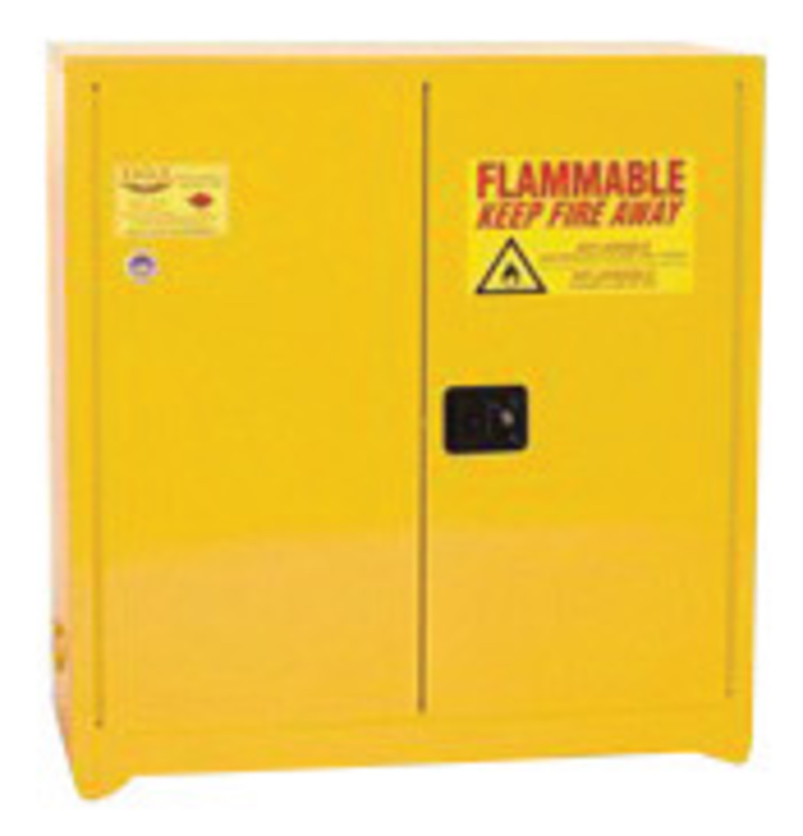 Eagle 40 Gallon Yellow 18 Gauge Steel Safety Storage Cabinet With (1) Self-Sliding Close Door, (3) Shelves, 3-Point Latch System Eagle 40 Gallon Yellow 18 Gauge Steel Safety Storage Cabinet With (1) Self-Sliding Close Door, (3) Shelves, 3-Point Latch System