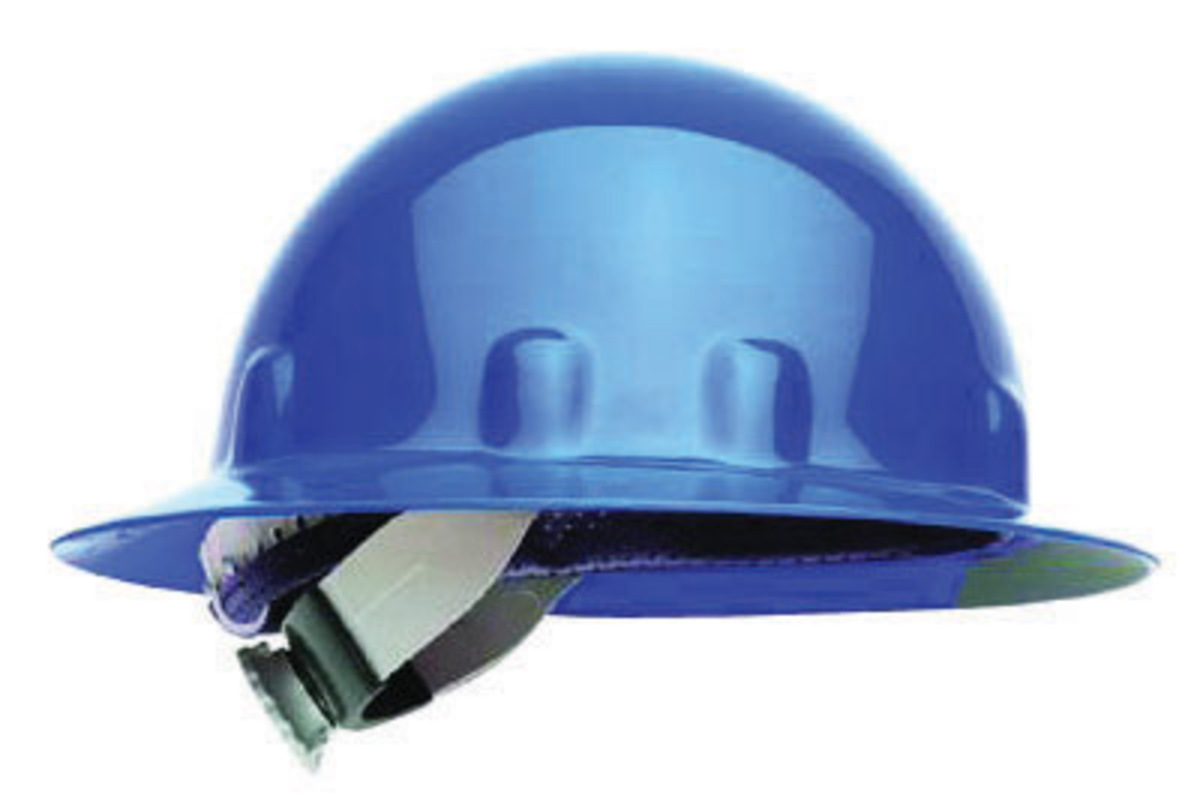 Honeywell Blue Fibre-Metal® E1 Thermoplastic Full Brim Hard Hat With Rachet/8 Point Swingstrap Ratchet Suspension