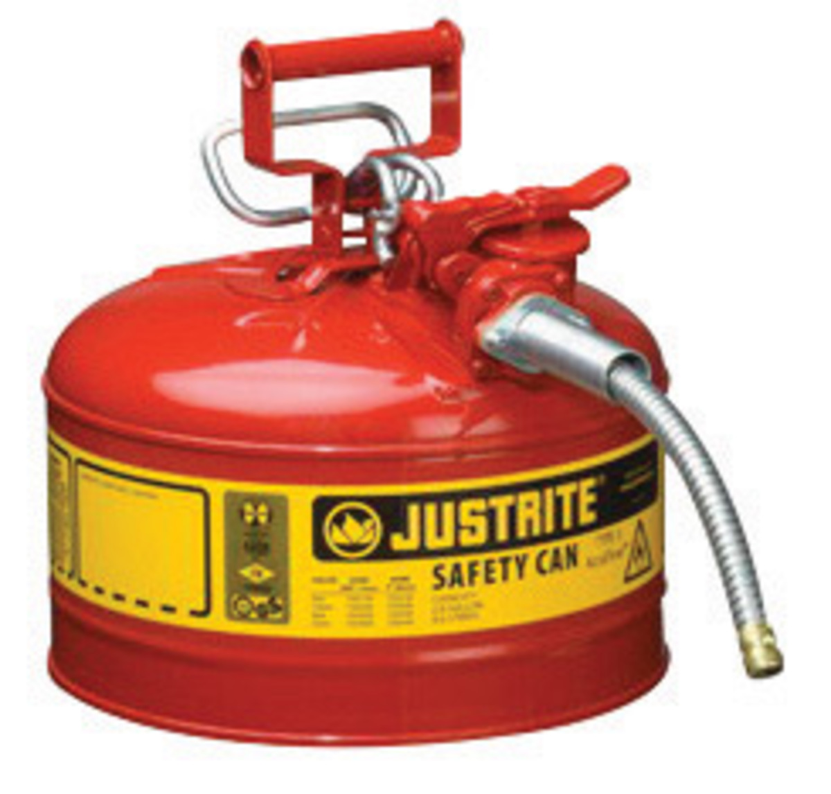 Justrite™ 2 1/2 Gallon Red AccuFlow™ Galvanized Steel Type II Vented Safety Can With Stainless Steel Flame Arrester And 1