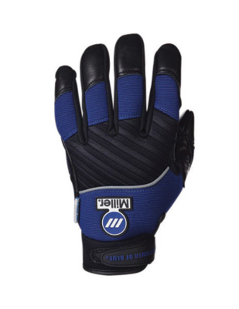 Miller® Large Black And Blue MetalWorker Full Finger Top Grain Leather Metal Working Mechanics Gloves With Neoprene Wrist/Velcro