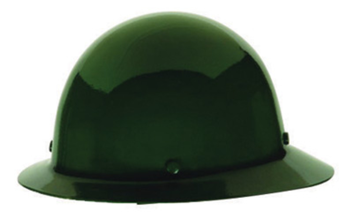 MSA Green Phenolic Full Brim Hard Hat With Pinlock/4 Point Pinlock Suspension