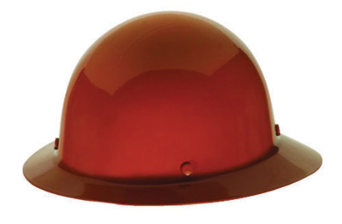 MSA Orange Phenolic Full Brim Hard Hat With Pinlock/4 Point Pinlock Suspension