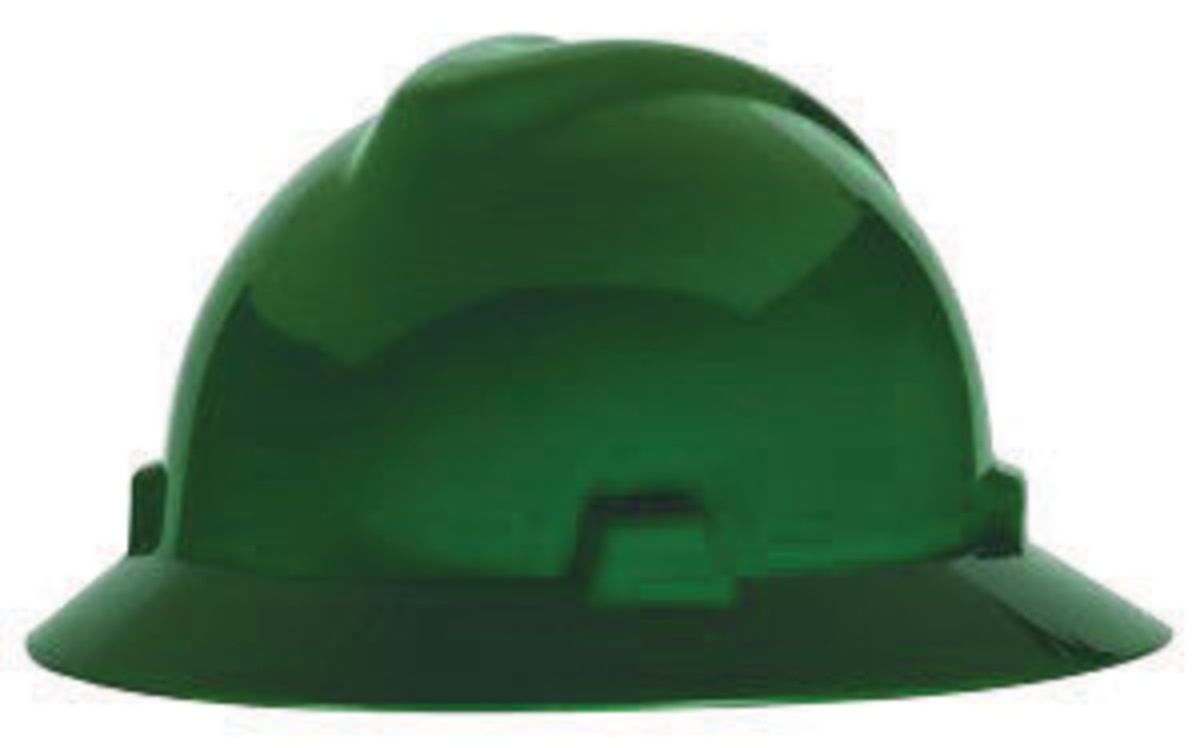 MSA Green Polyethylene Full Brim Hard Hat With Pinlock/4 Point Pinlock Suspension