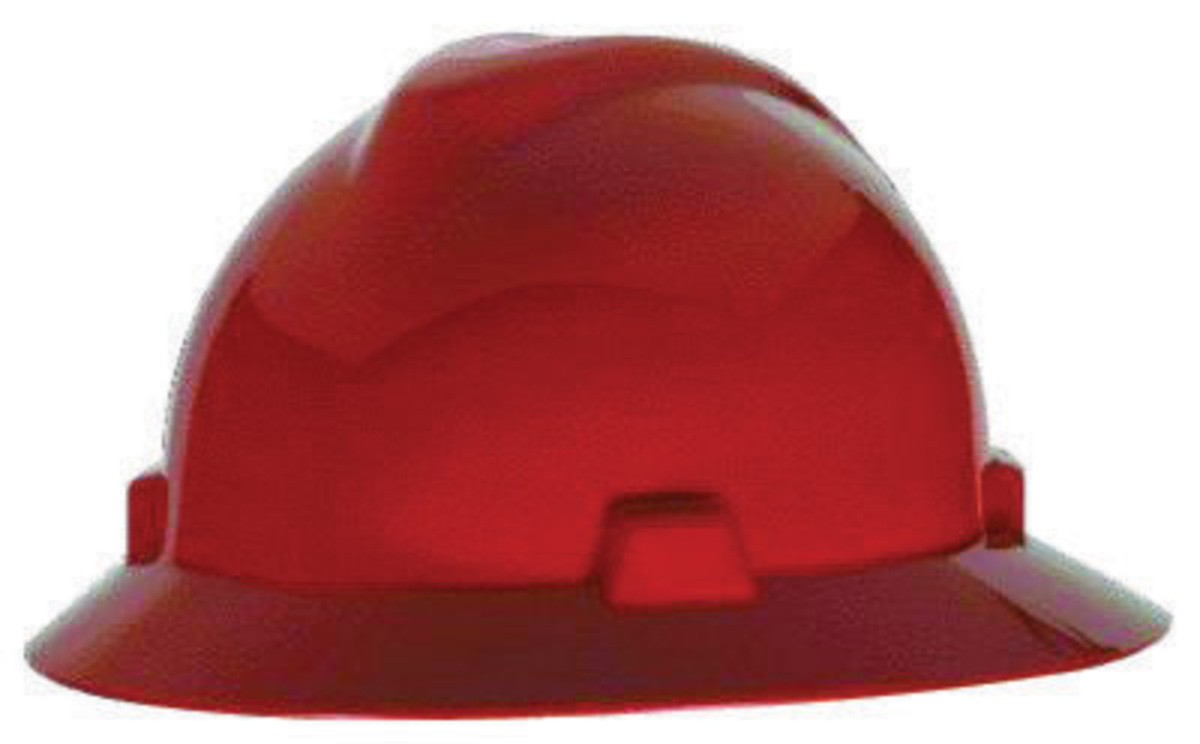 MSA Red Polyethylene Full Brim Hard Hat With 4 Point Pinlock/Pinlock Suspension