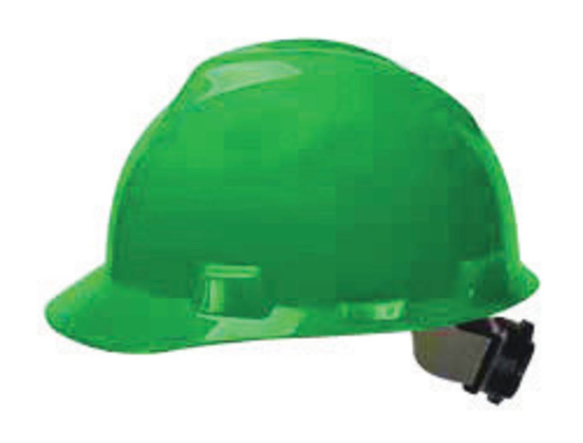 MSA Green V-Gard® Polyethylene Cap Style Hard Hat With Ratchet/4 Point Ratchet Suspension