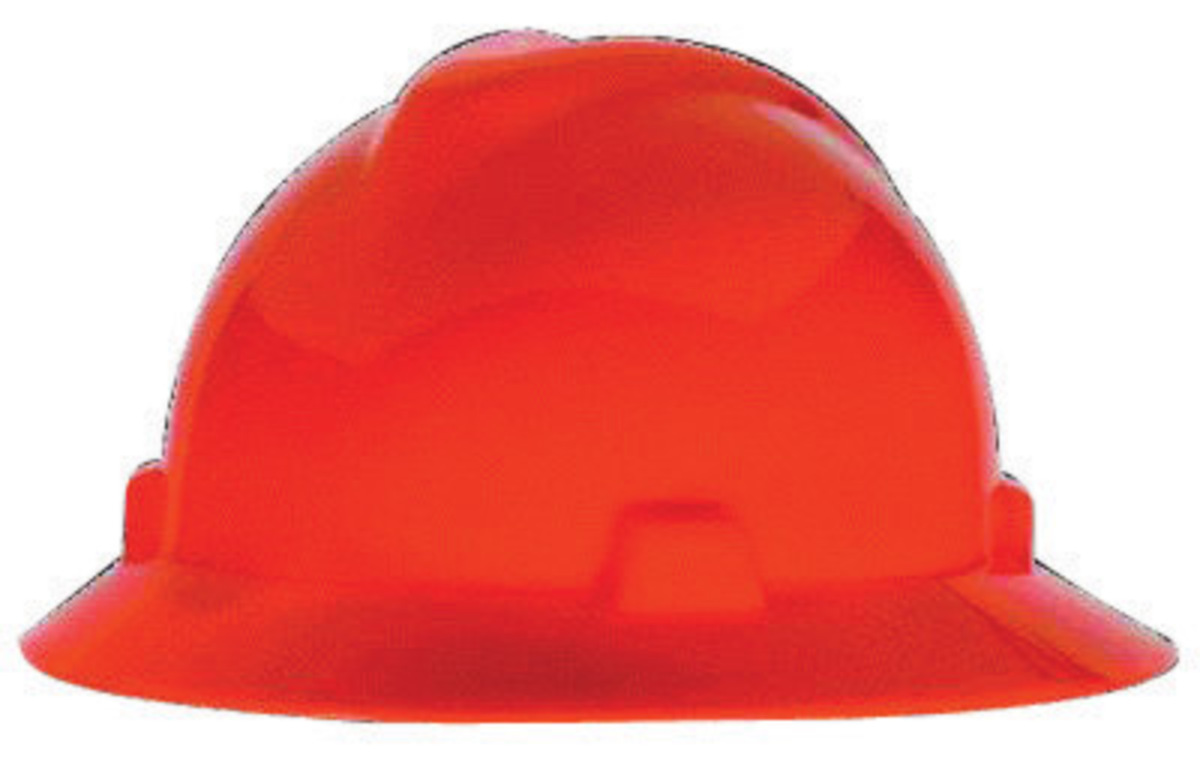 MSA Orange Polyethylene Full Brim Hard Hat With Pinlo MSA489360 for sale online at autumn supply
