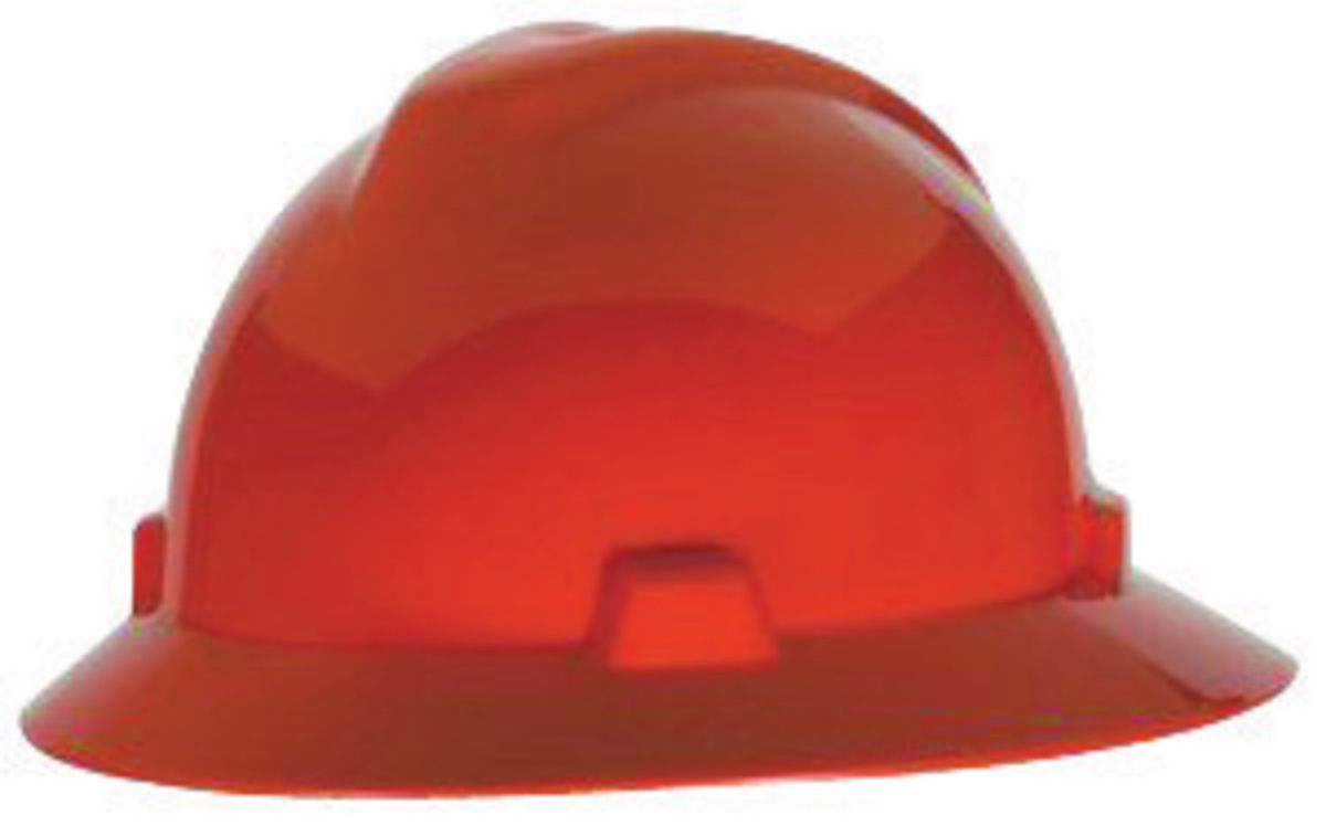 MSA Orange Polyethylene Full Brim Hard Hat With Ratch MSA496075 for sale online at autumn supply
