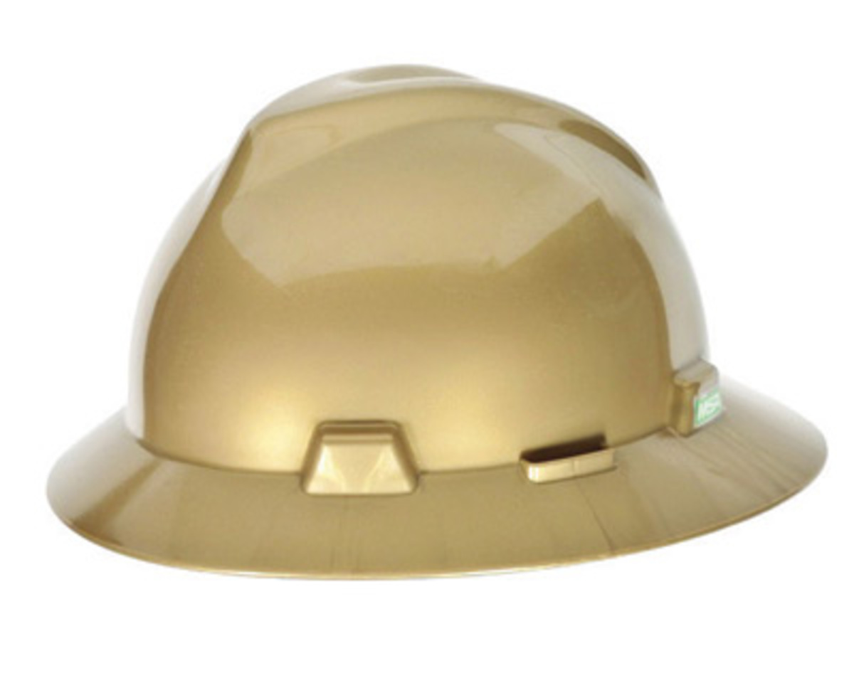 MSA Yellow Polyethylene Full Brim Hard Hat With Ratchet/4 Point Ratchet Suspension